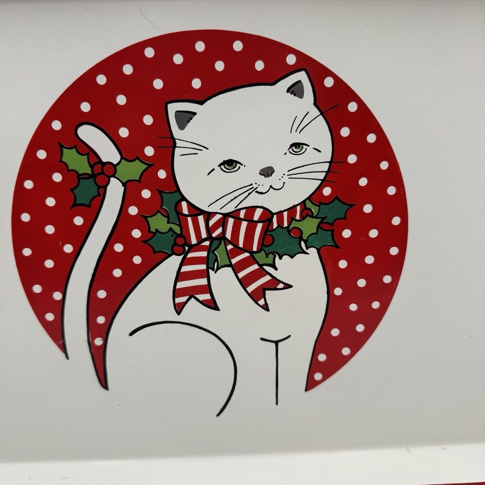Vintage Cooks Bazar Christmas Kitty Serving Tray Japan